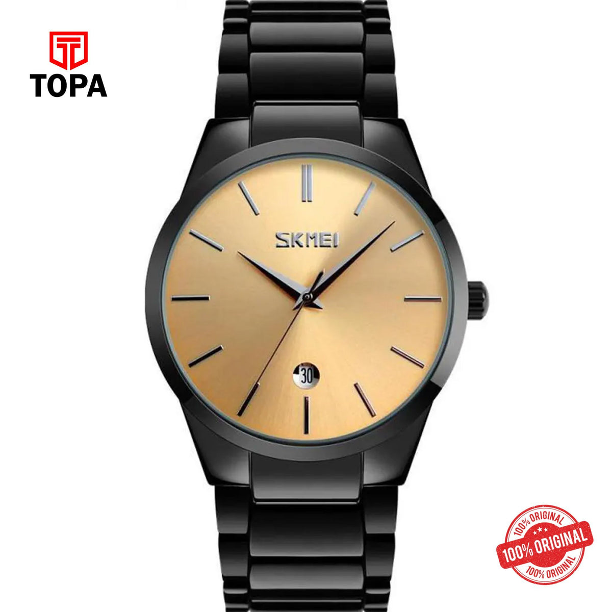 Topa Skmei-9140-BLK-GLD-Metal-Band-Men-Watch - Product Image 1