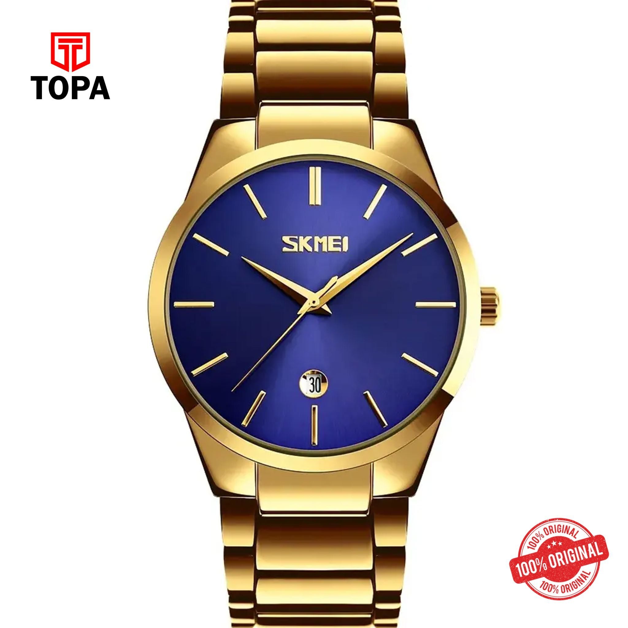Topa Skmei-9140-G-GLD-BLU-Metal-Band-Men-Watch - Product Image 1