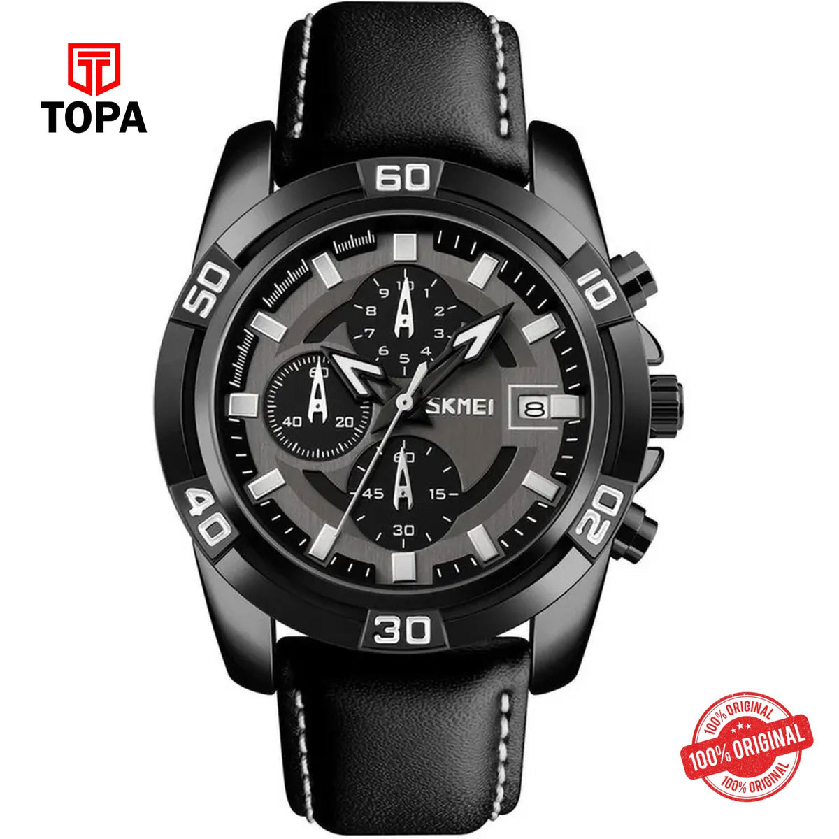 Topa Skmei-9156-BLK-Leather-Band-Men-Watch - Product Image 1