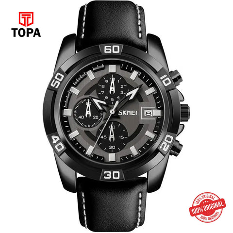 Topa Skmei-9156-BLK-Leather-Band-Men-Watch - Product Image 1
