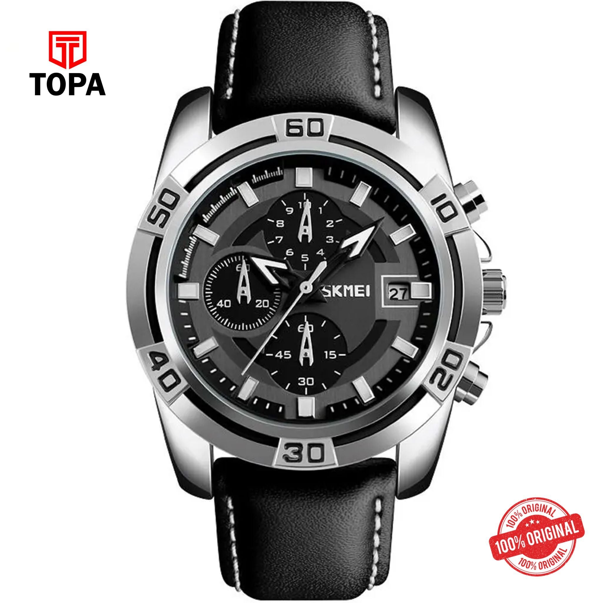 Topa Skmei-9156-CH-BLK-Leather-Band-Men-Watch - Product Image 1
