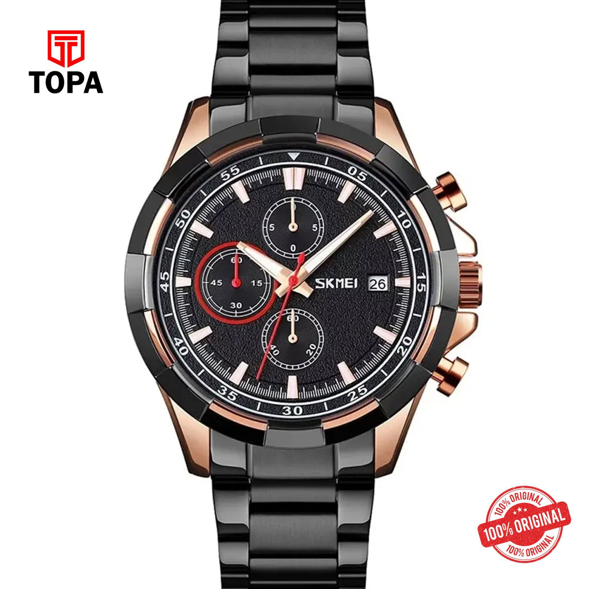 Topa Skmei-9192-RS-BLK-Metal-Band-Men-Watch - Product Image 1