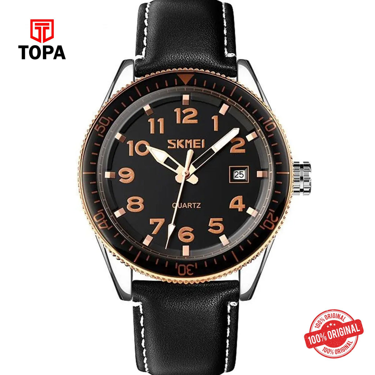 Topa Skmei-9232-TT-BLK-Leather-Band-Men-Watch - Product Image 1