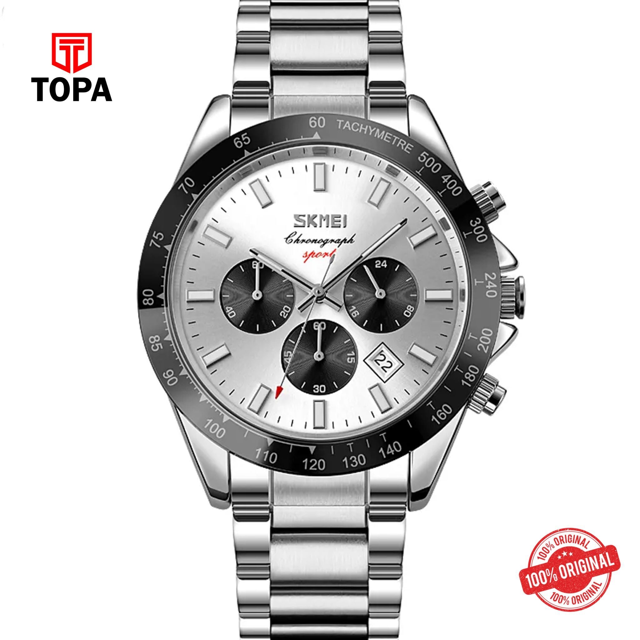Topa Skmei-9259-CH-WHT-Metal-Band-Men-Watch - Product Image 1