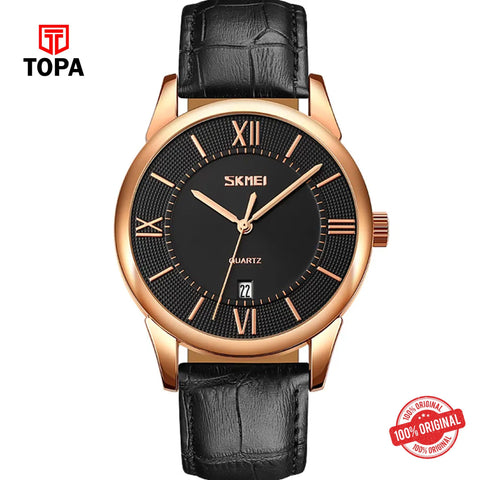 Topa Skmei-9261-RS-BLK-BLK-Leather-Band-Men-Watch - Product Image 1