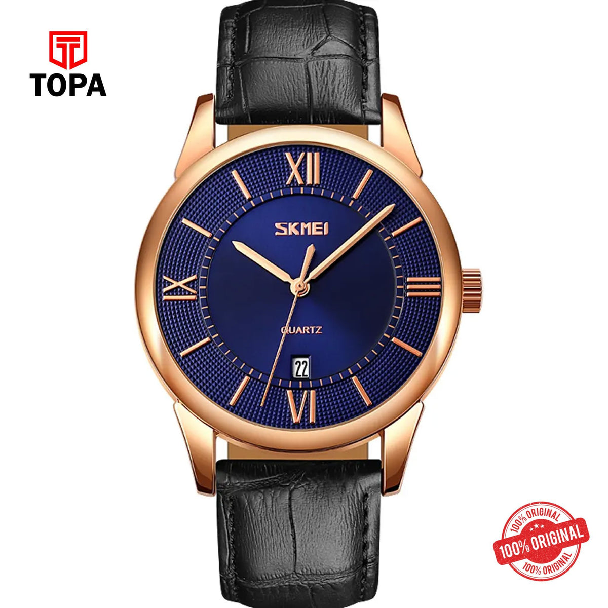 Topa Skmei-9261-RS-BLK-BLU-Leather-Band-Men-Watch - Product Image 1