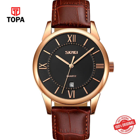 Topa Skmei-9261-RS-BRN-BLK-Leather-Band-Men-Watch - Product Image 1