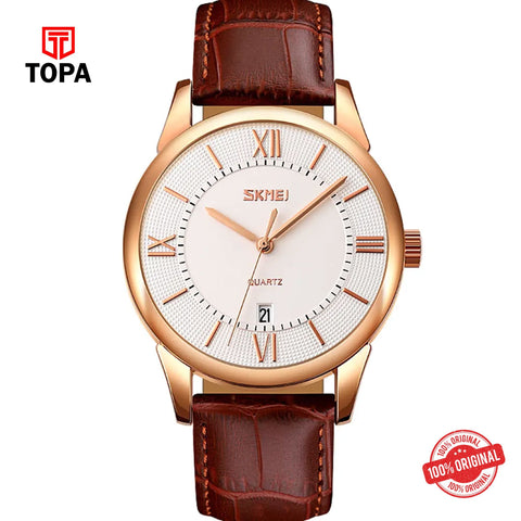 Topa Skmei-9261-RS-BRN-WHT-Leather-Band-Men-Watch - Product Image 1