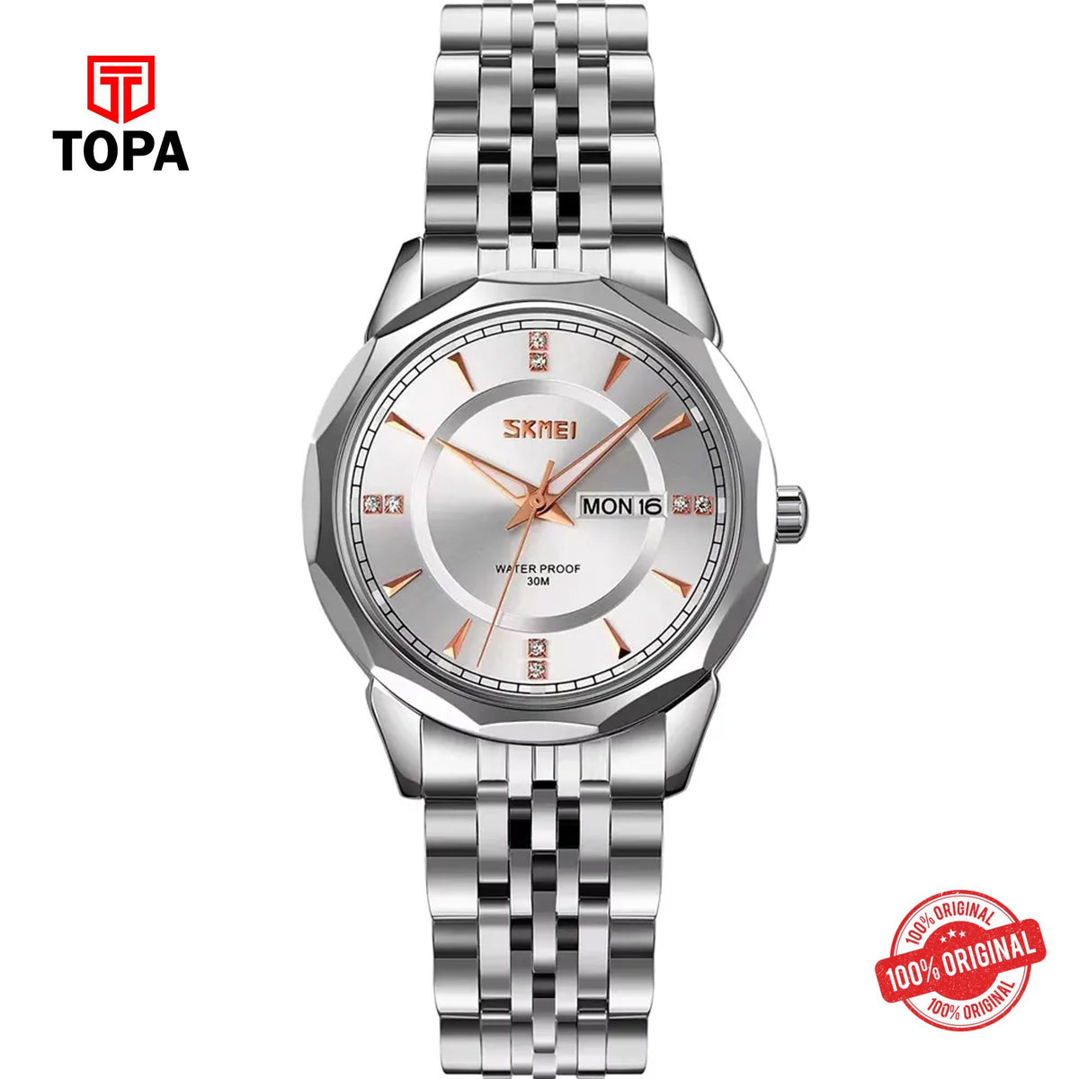 Topa Skmei-9264-CH-WHT-Metal-Band-Women-Watch - Product Image 1