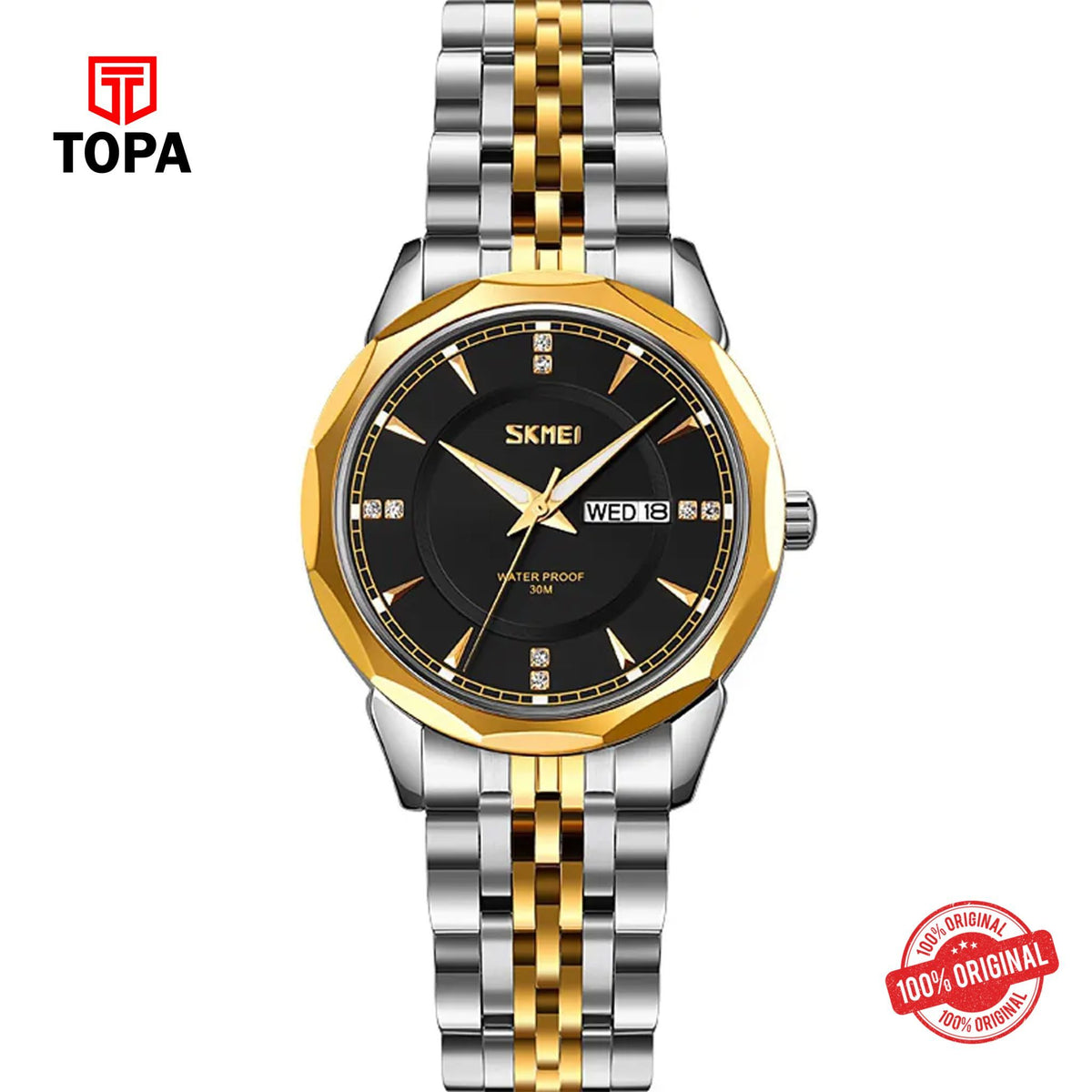 Topa Skmei-9264-L-T.T-GLD-BLK-Metal-Band-Women-Watch - Product Image 1