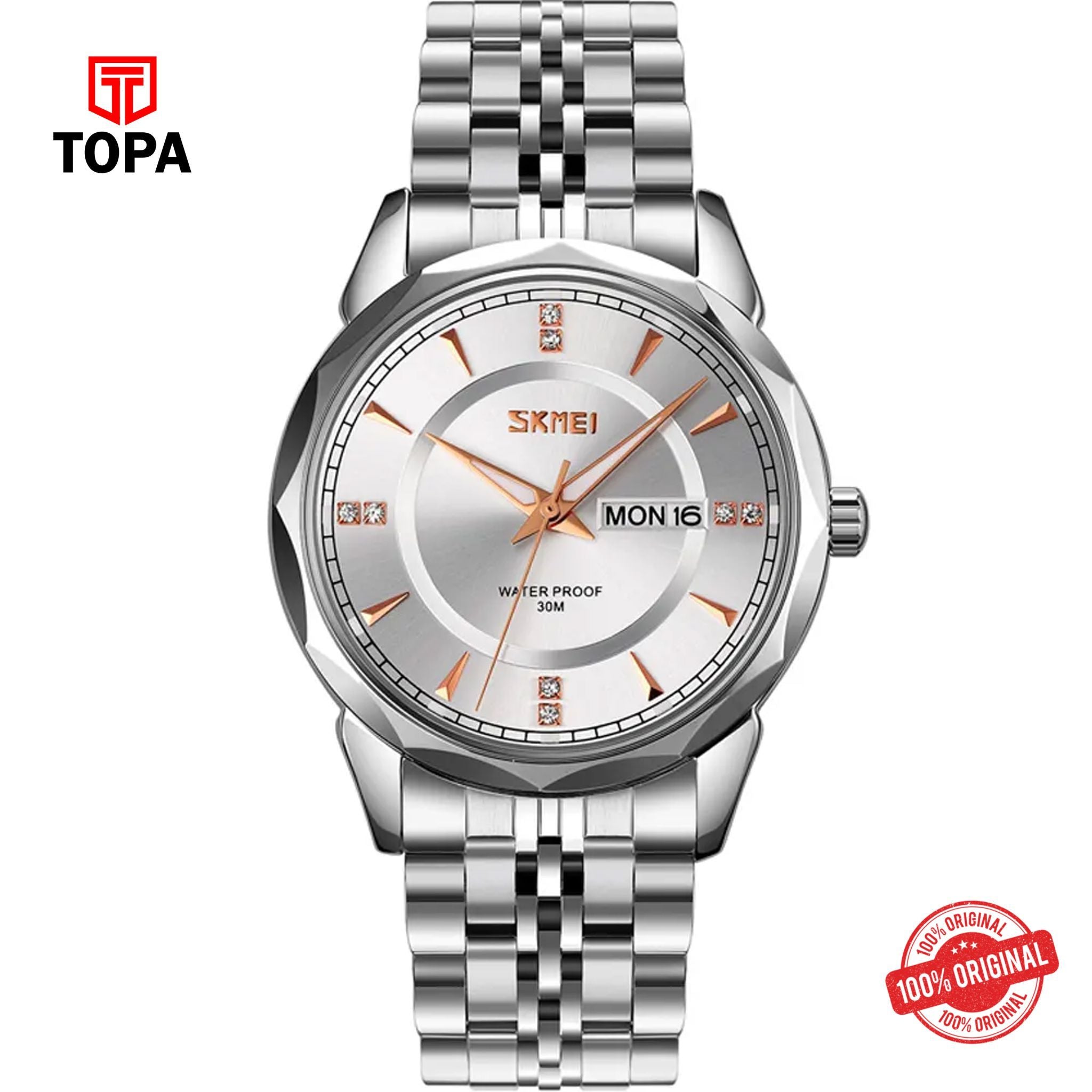 Topa Skmei-9268-G-CH-WHT-Metal-Band-Men-Watch - Product Image 1