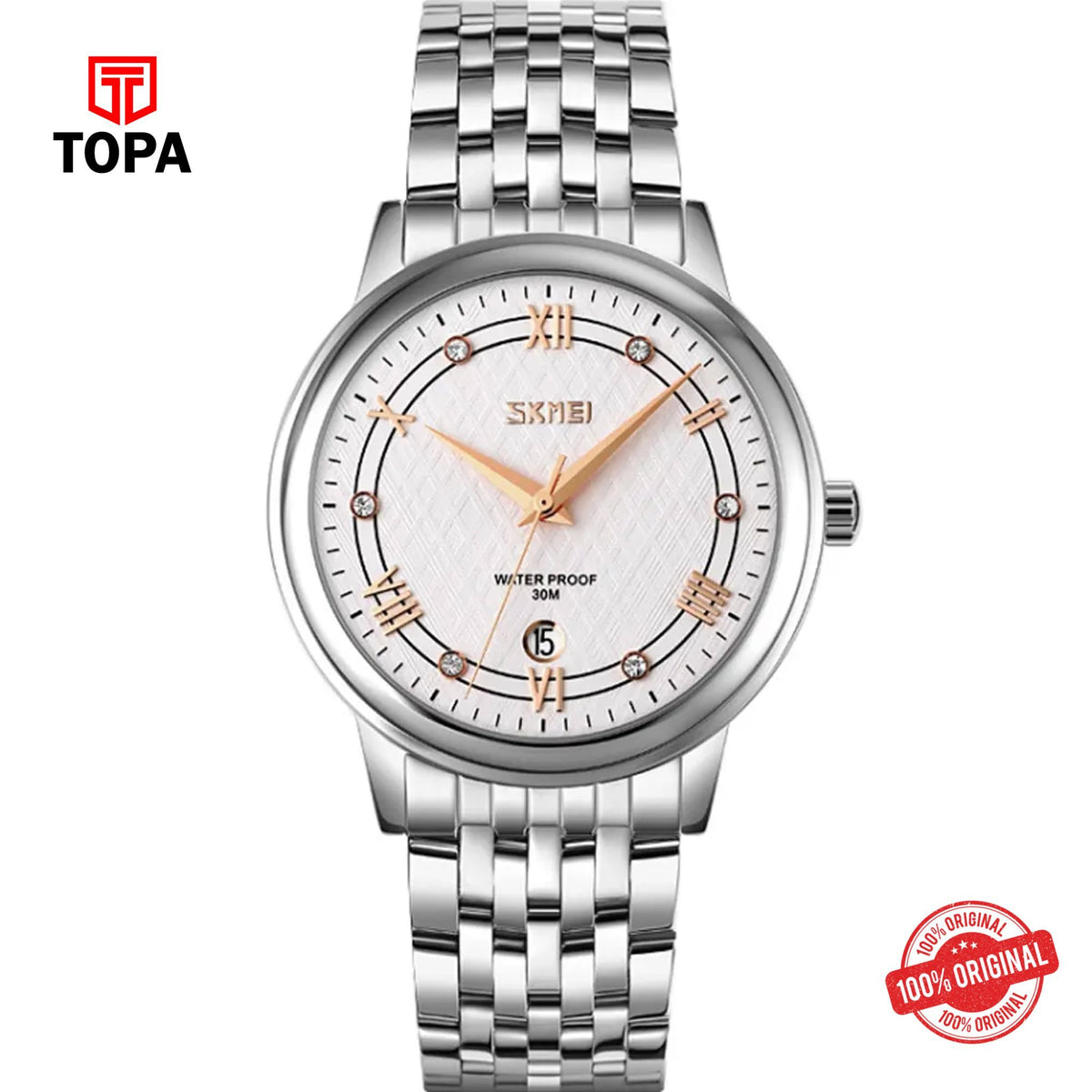 Topa Skmei-9272-CH-WHT-Metal-Band-Men-Watch - Product Image 1