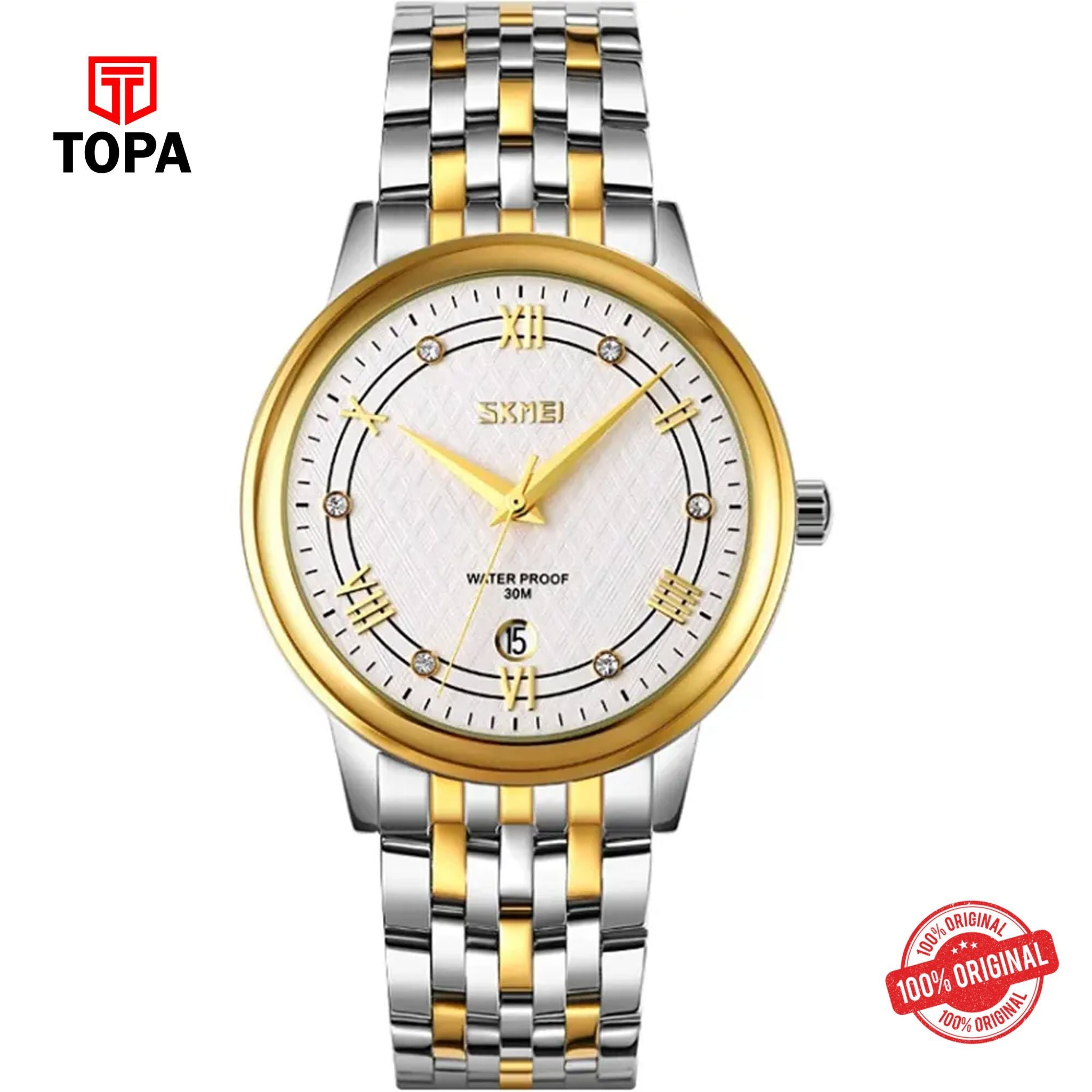 Topa Skmei-9272-TTGLD-WHT-Metal-Band-Men-Watch - Product Image 1