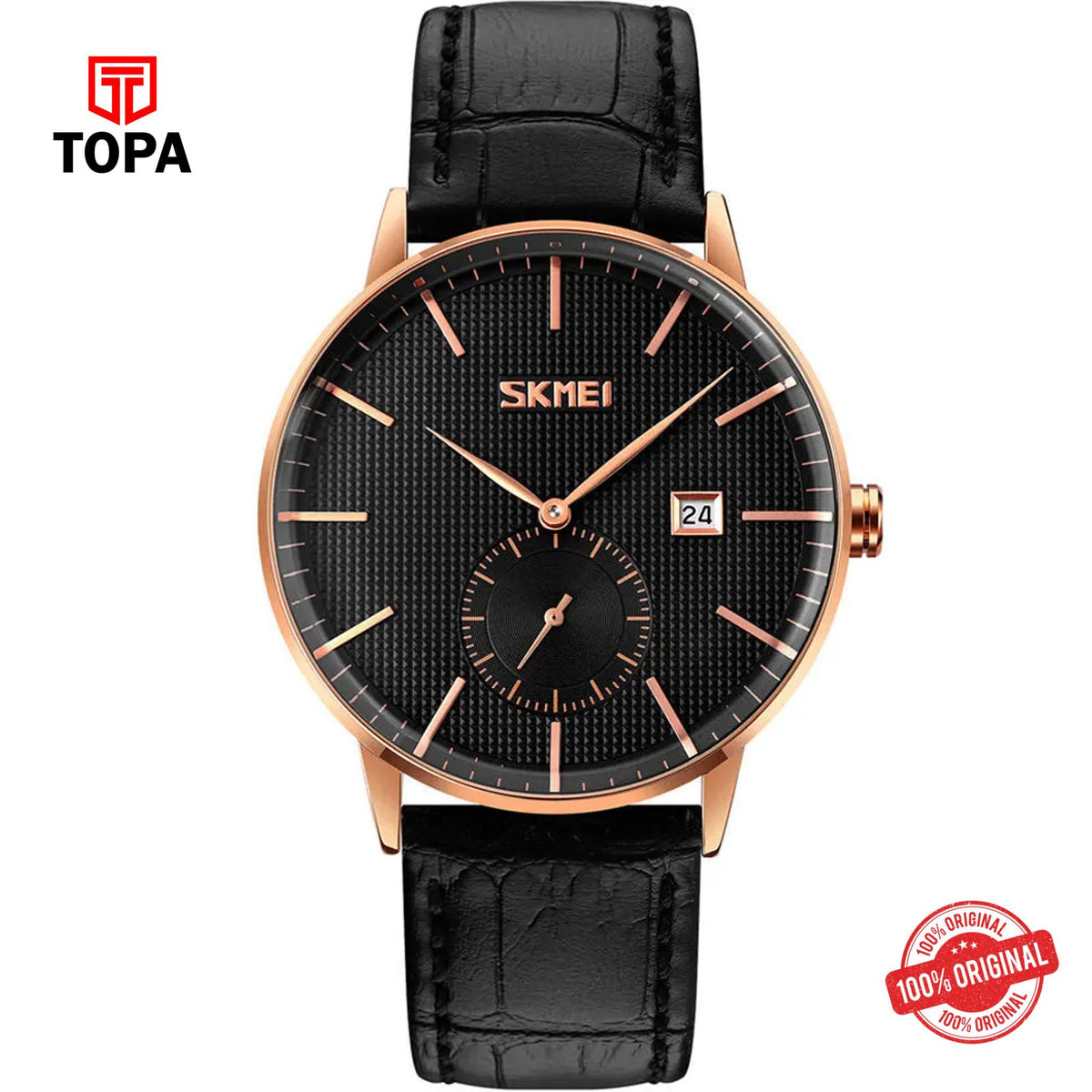 Topa Skmei-9273-RG-BLK-Leather-Band-Men-Watch - Product Image 1