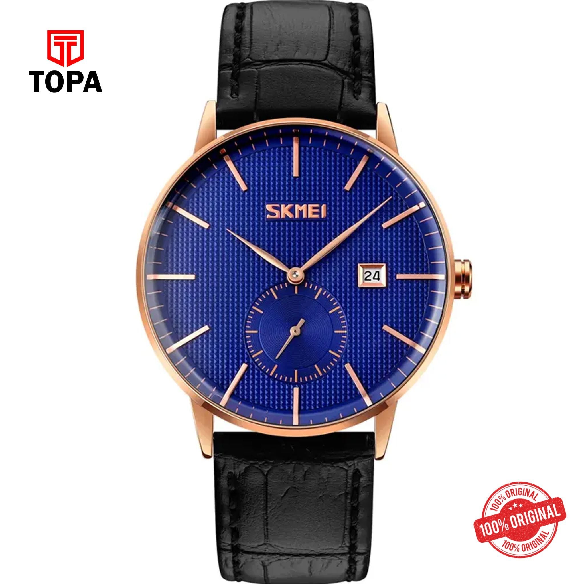 Topa Skmei-9273-RSBLK-BLU-Leather-Band-Men-Watch - Product Image 1
