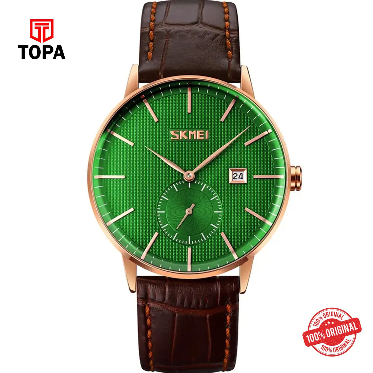 Topa Skmei-9273-RSBRN-GRN-Leather-Band-Men-Watch - Product Image 1