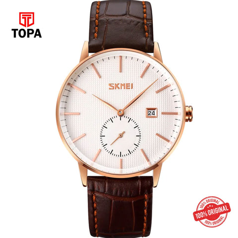 Topa Skmei-9273-RSBRN-WHT-Leather-Band-Men-Watch - Product Image 1
