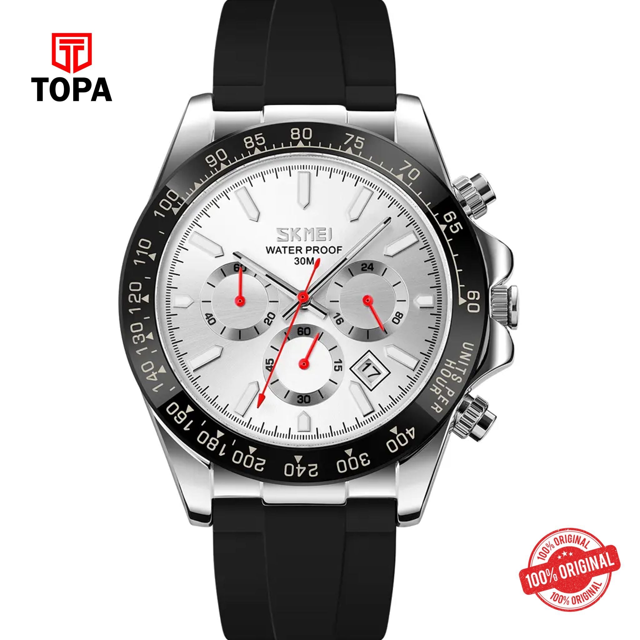 Topa Skmei-9275-CH-BLK-WHT-Rubber-Band-Men-Watch - Product Image 1