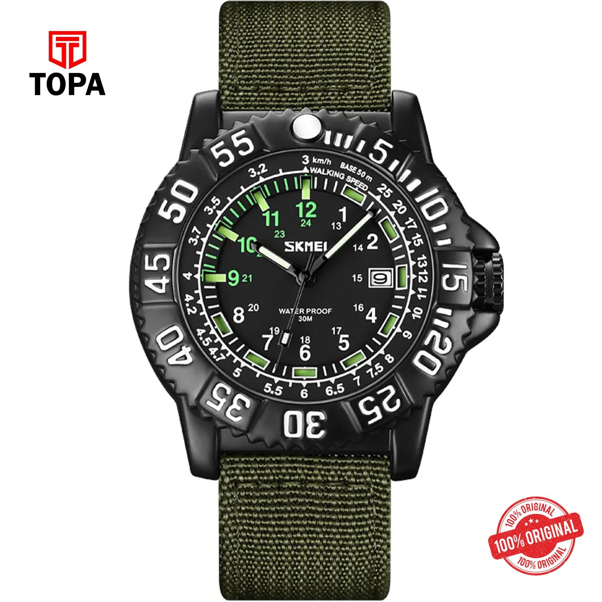 Topa Skmei-9281-BLK-GRN-Nylon-Band-Men-Watch - Product Image 1