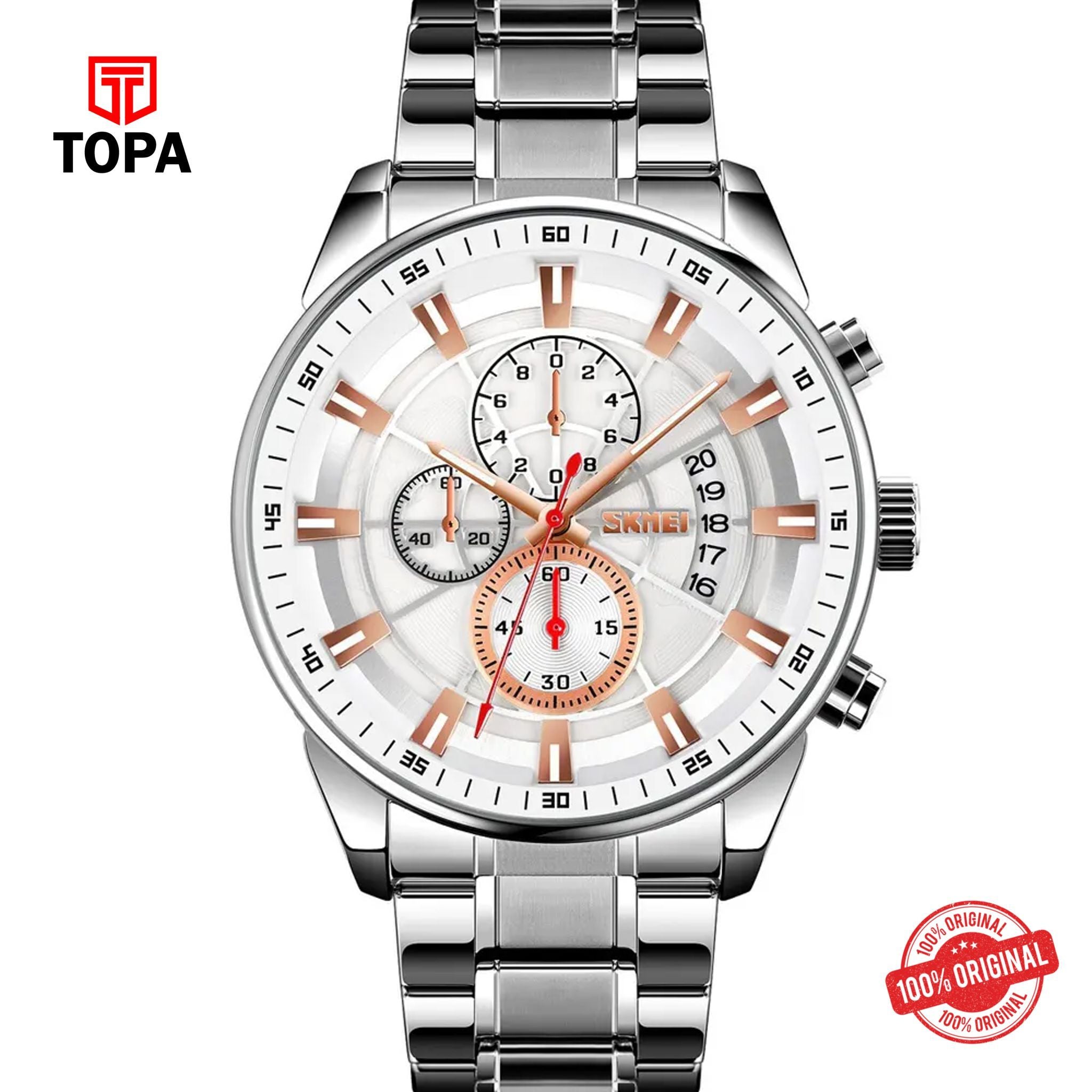 Topa Skmei-9285-G-CH-WHT-Metal-Band-Men-Watch - Product Image 1
