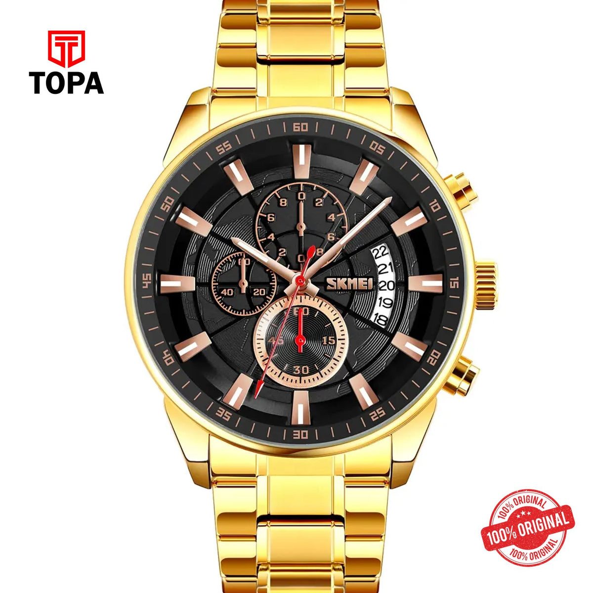 Topa Skmei-9285-G-GLD-BLK-Metal-Band-Men-Watch - Product Image 1