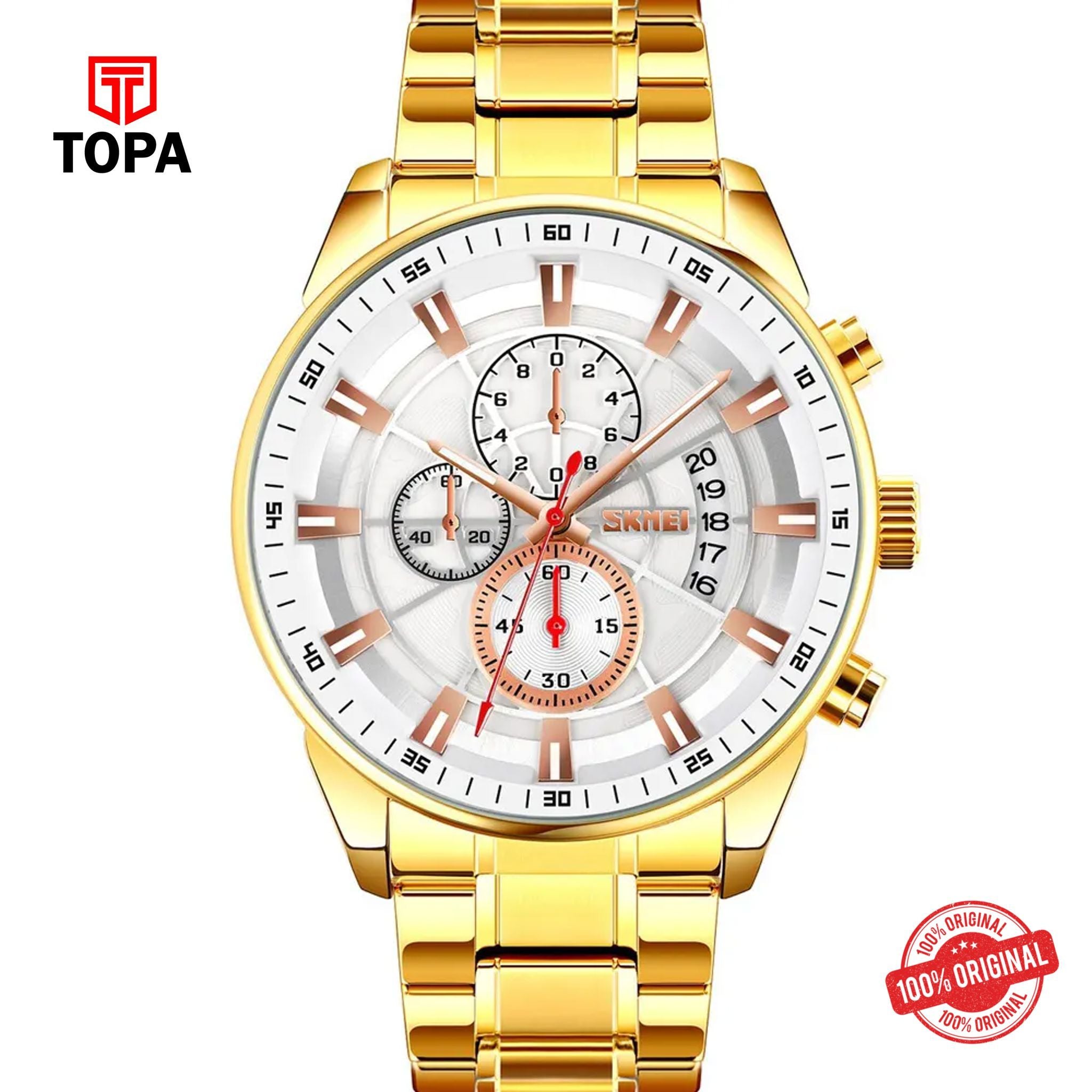 Topa Skmei-9285-G-GLD-WHT-Metal-Band-Men-Watch - Product Image 1