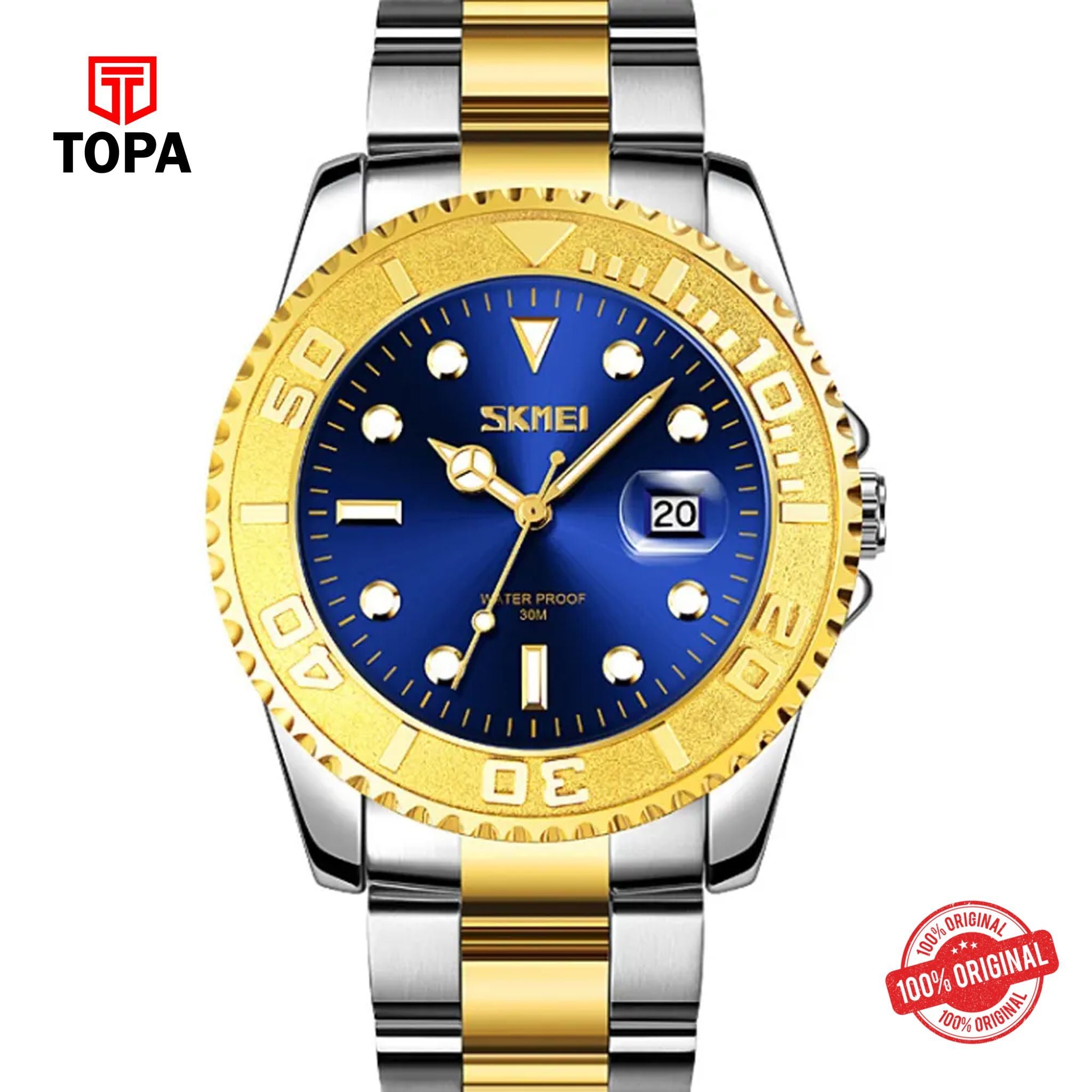 Topa Skmei-9295-G-T.T-GLD-BLU-Metal-Band-Men-Watch - Product Image 1