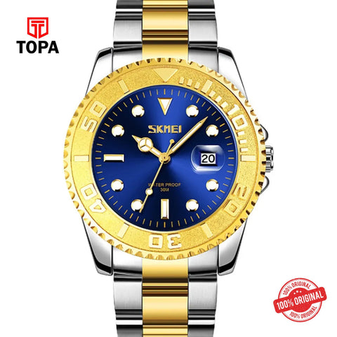 Topa Skmei-9295-G-T.T-GLD-BLU-Metal-Band-Men-Watch - Product Image 1