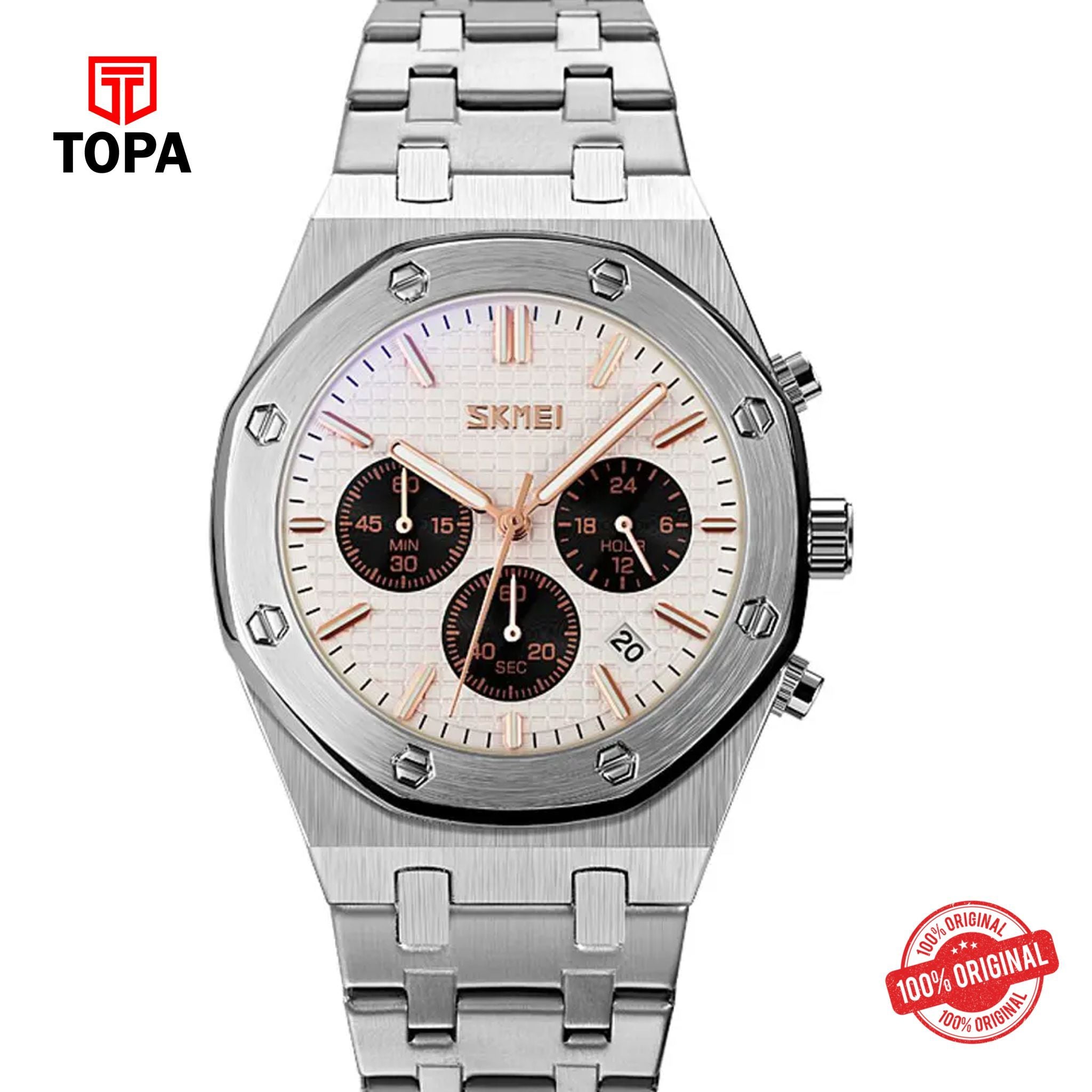 Topa Skmei-9296-CH-WHT-Metal-Band-Men-Watch - Product Image 1