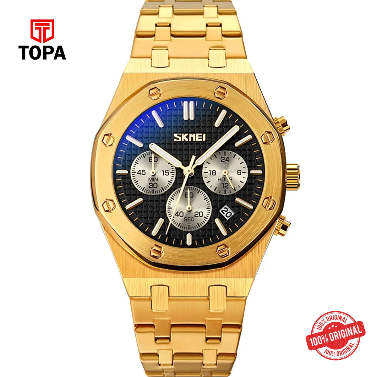 Topa Skmei-9296-G-GLD-BLK-Metal-Band-Men-Watch - Product Image 1