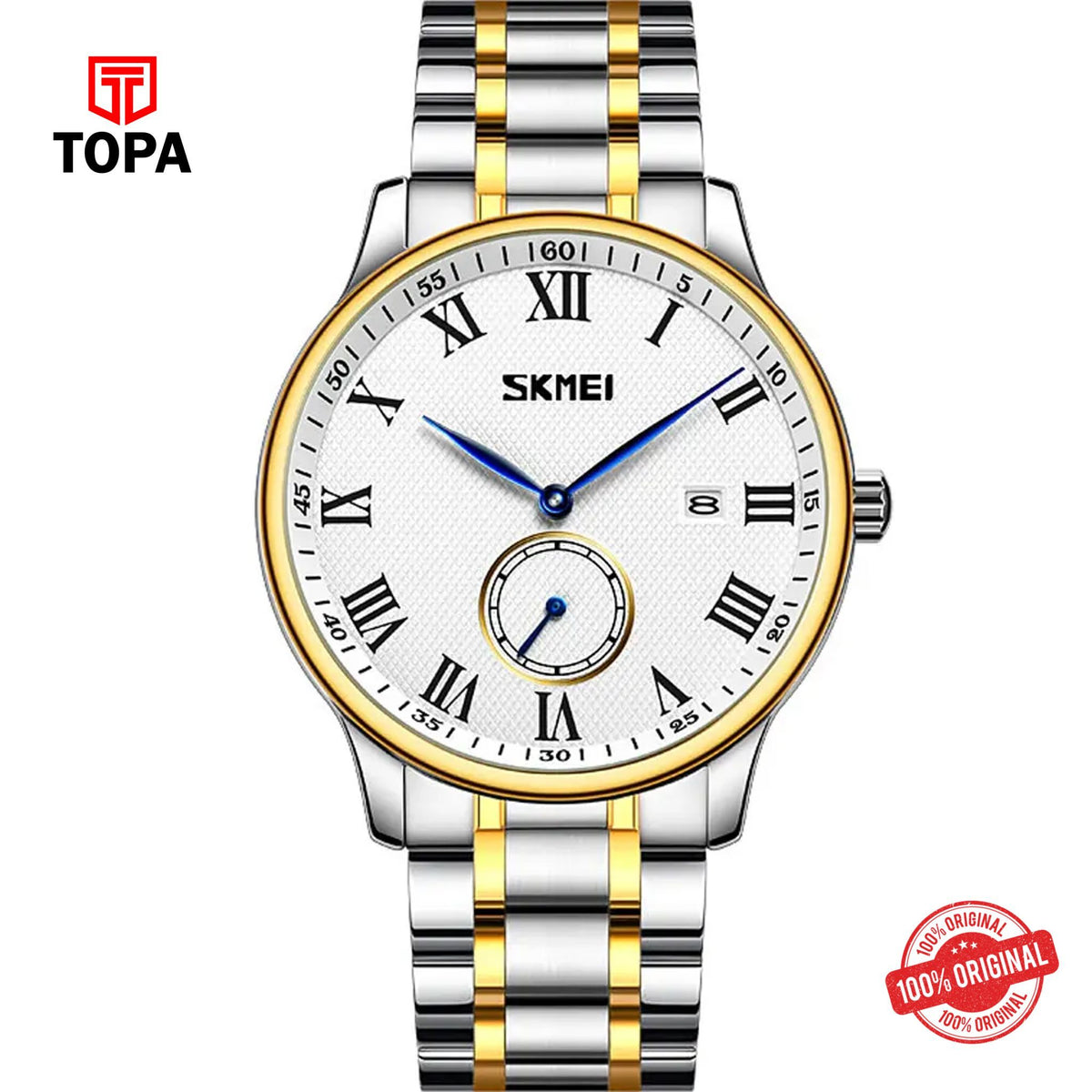 Topa Skmei-9297-TTGLD-WHT-RD-Metal-Band-Men-Watch - Product Image 1