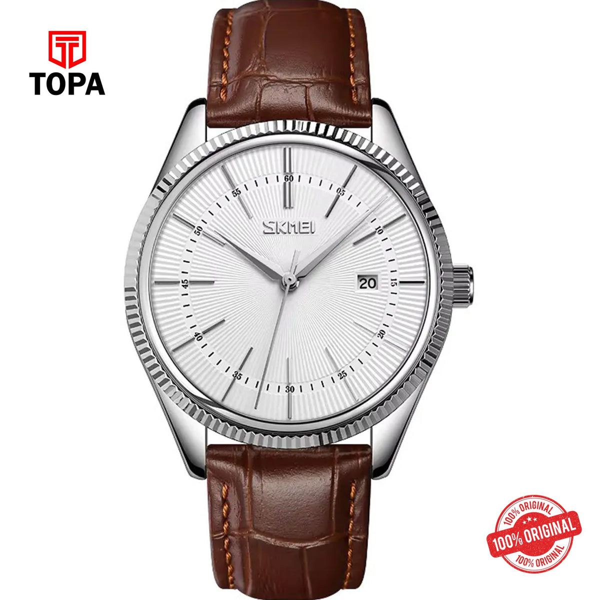 Topa Skmei-9298-CHBRN-WHT-Leather-Band-Men-Watch - Product Image 1