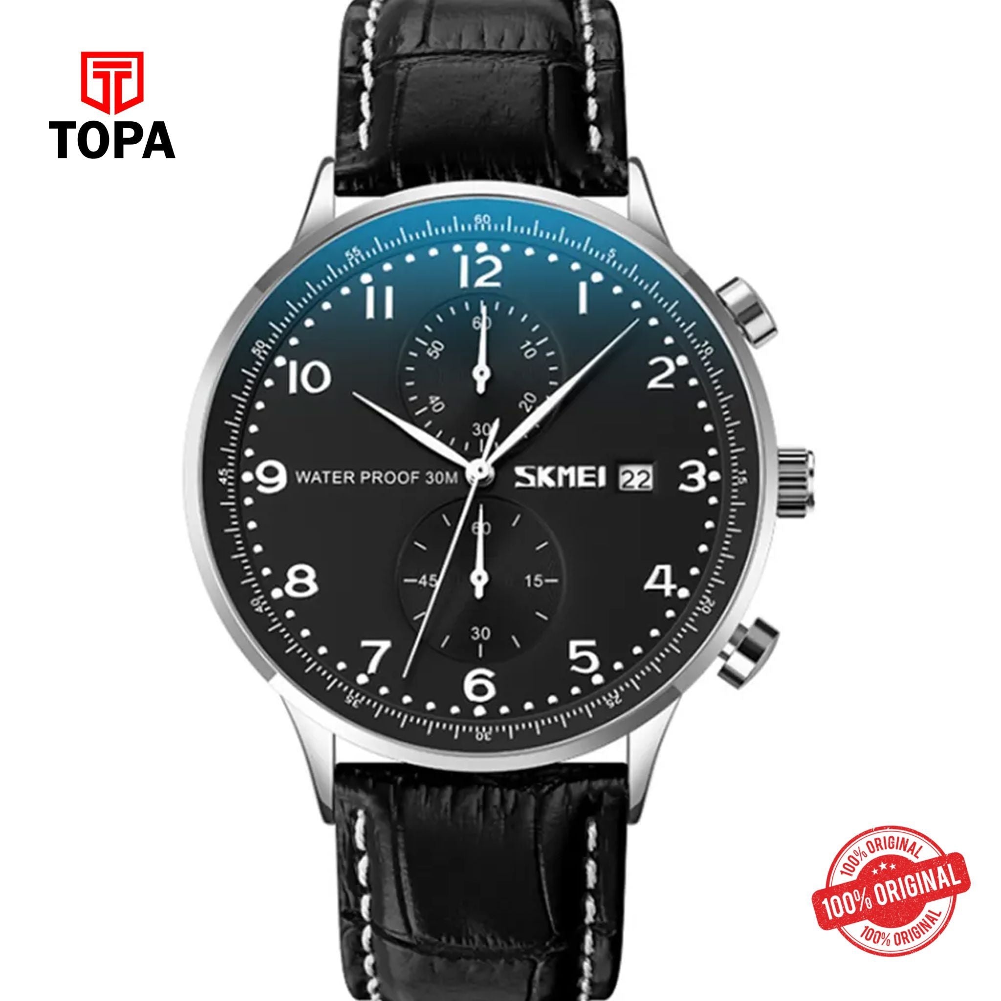 Topa Skmei-9301-CH-BLK-BLK-Leather-Band-Men-Watch - Product Image 1