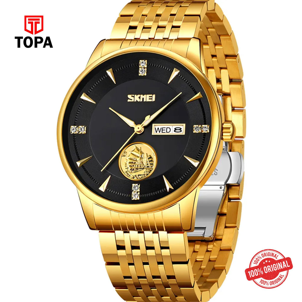 Topa Skmei-9309-GLD-BLK-Metal-Band-Men-Watch - Product Image 1
