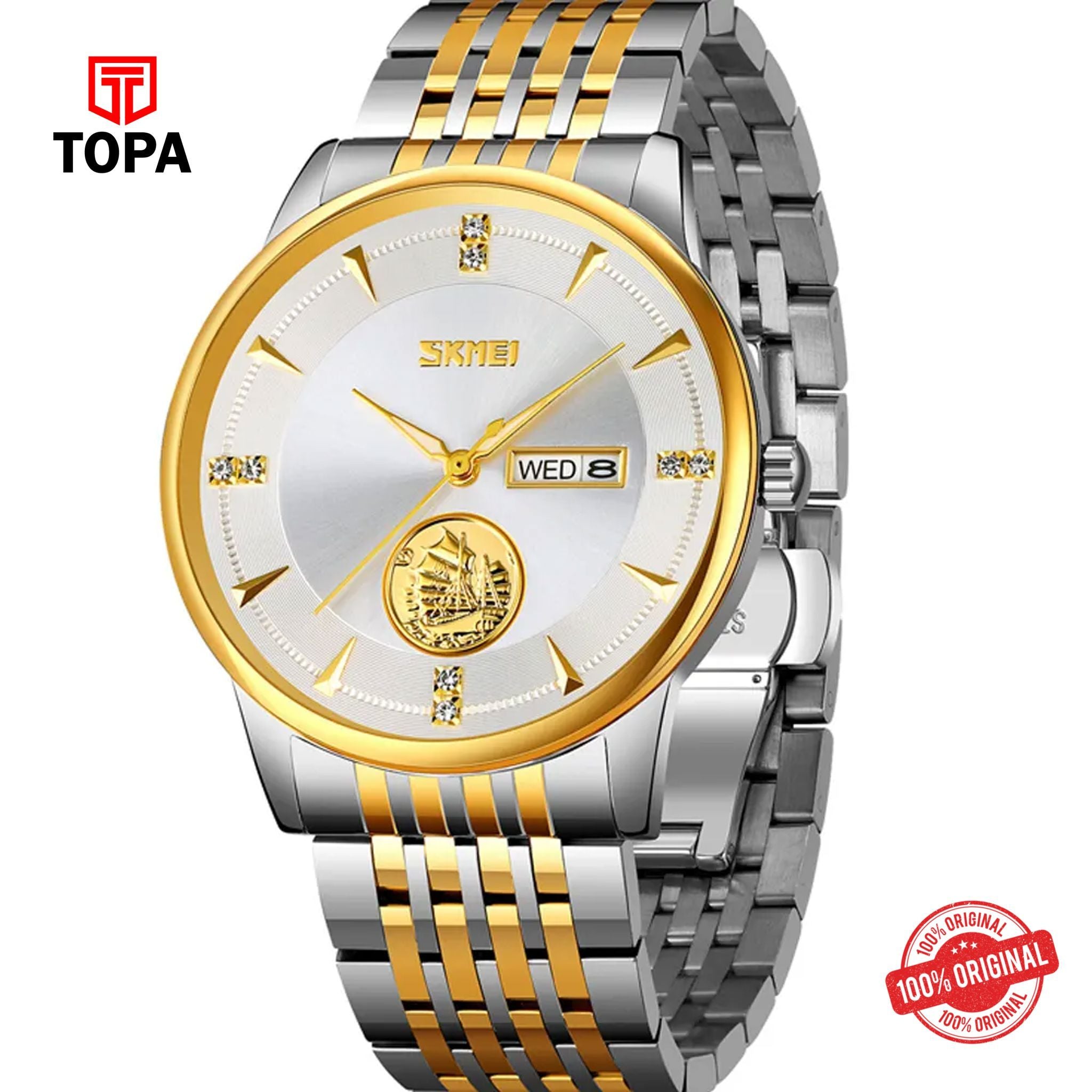 Topa Skmei-9309-TTGLD-WHT-Metal-Band-Men-Watch - Product Image 1