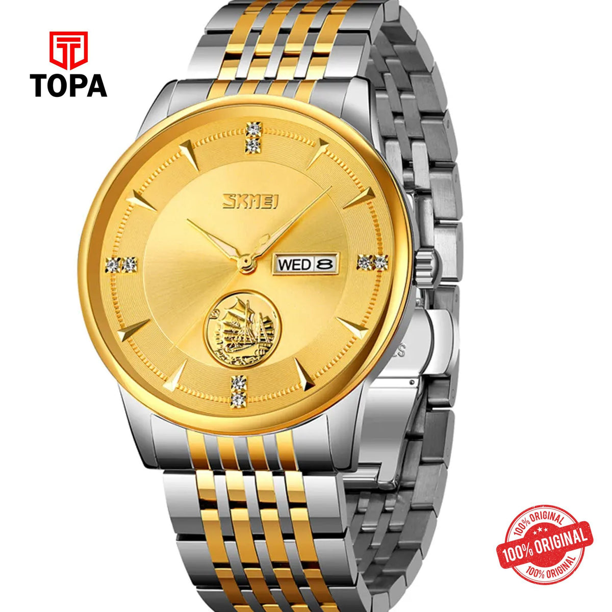 Topa Skmei-9309G-TTGLD-GLD-Metal-Band-Men-Watch - Product Image 1