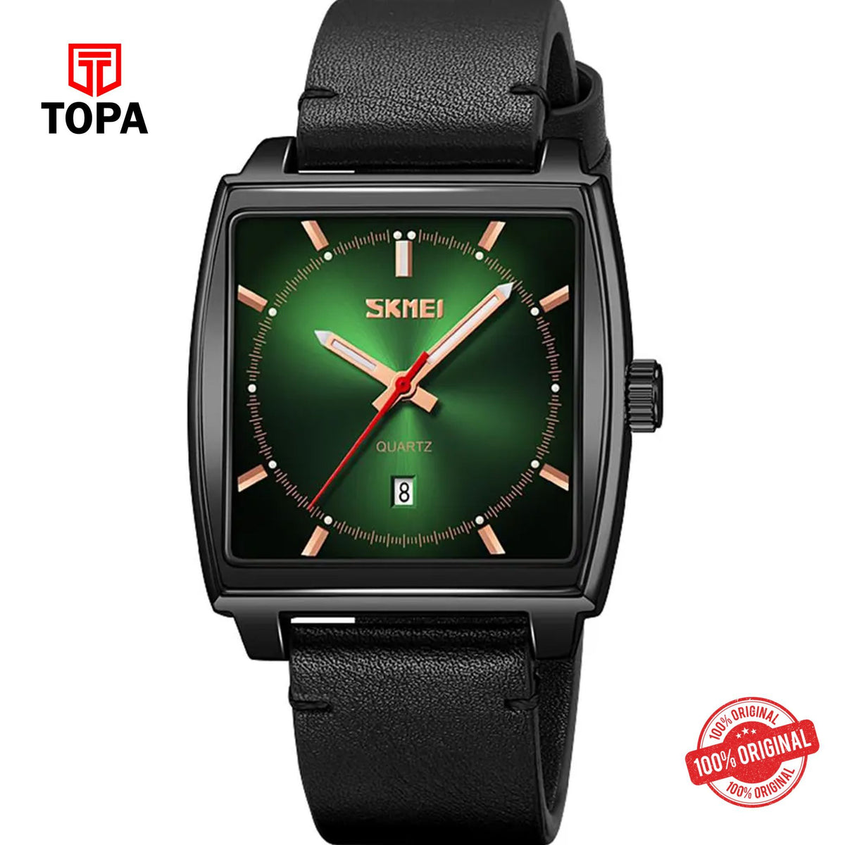 Topa Skmei-9316-G-STP-BLK-GRN-Leather-Band-Men-Watch - Product Image 1