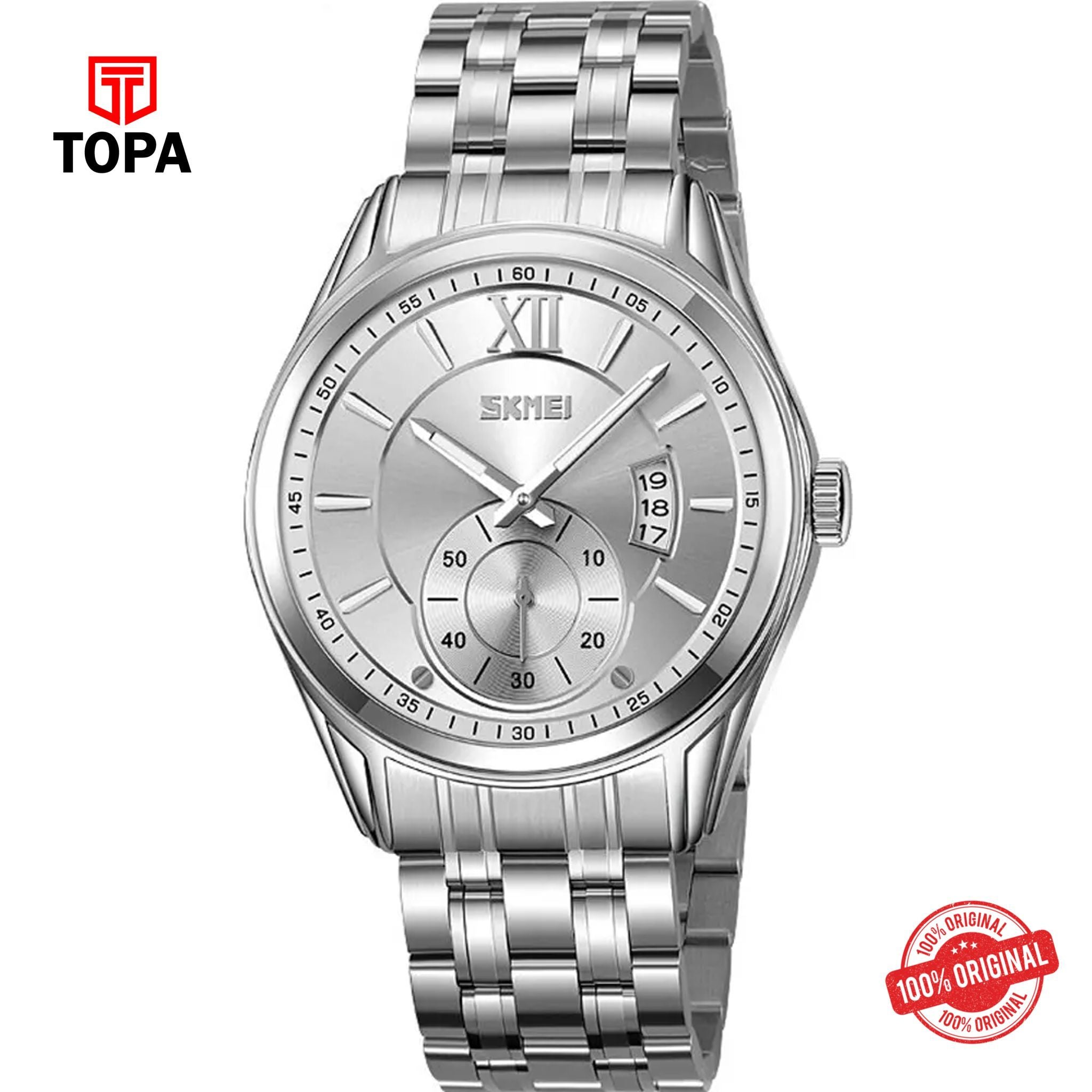 Topa Skmei-9319-G-CH-WHT-Metal-Band-Men-Watch - Product Image 1