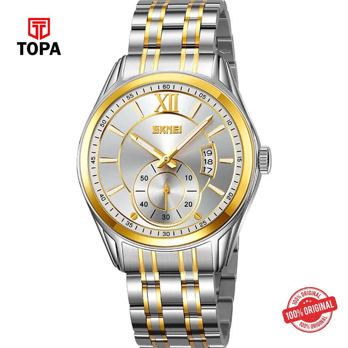 Topa Skmei-9319-G-TTGLD-WHT-Metal-Band-Men-Watch - Product Image 1