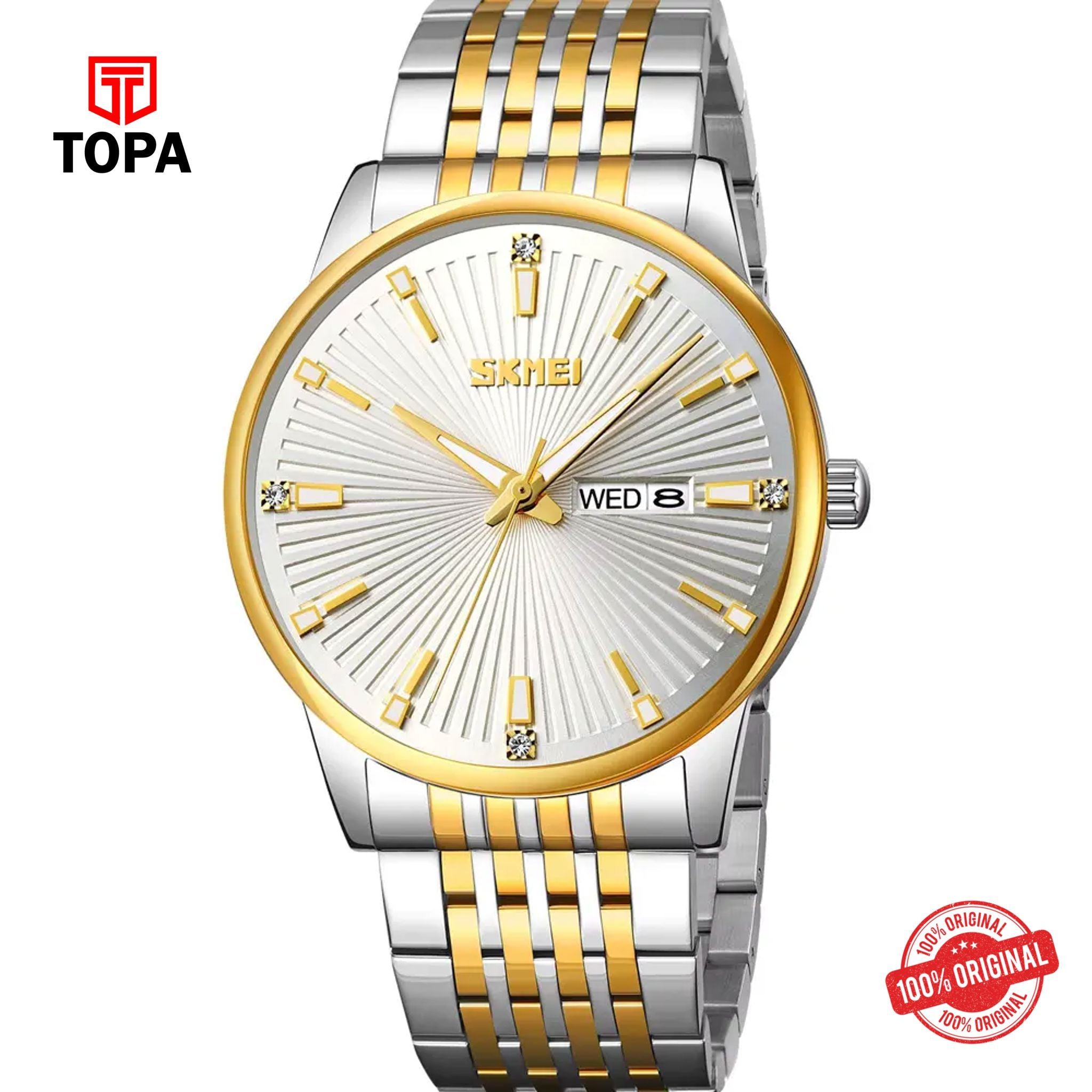 Topa Skmei-9323-TTGLD-WHT-Metal-Band-Men-Watch - Product Image 1