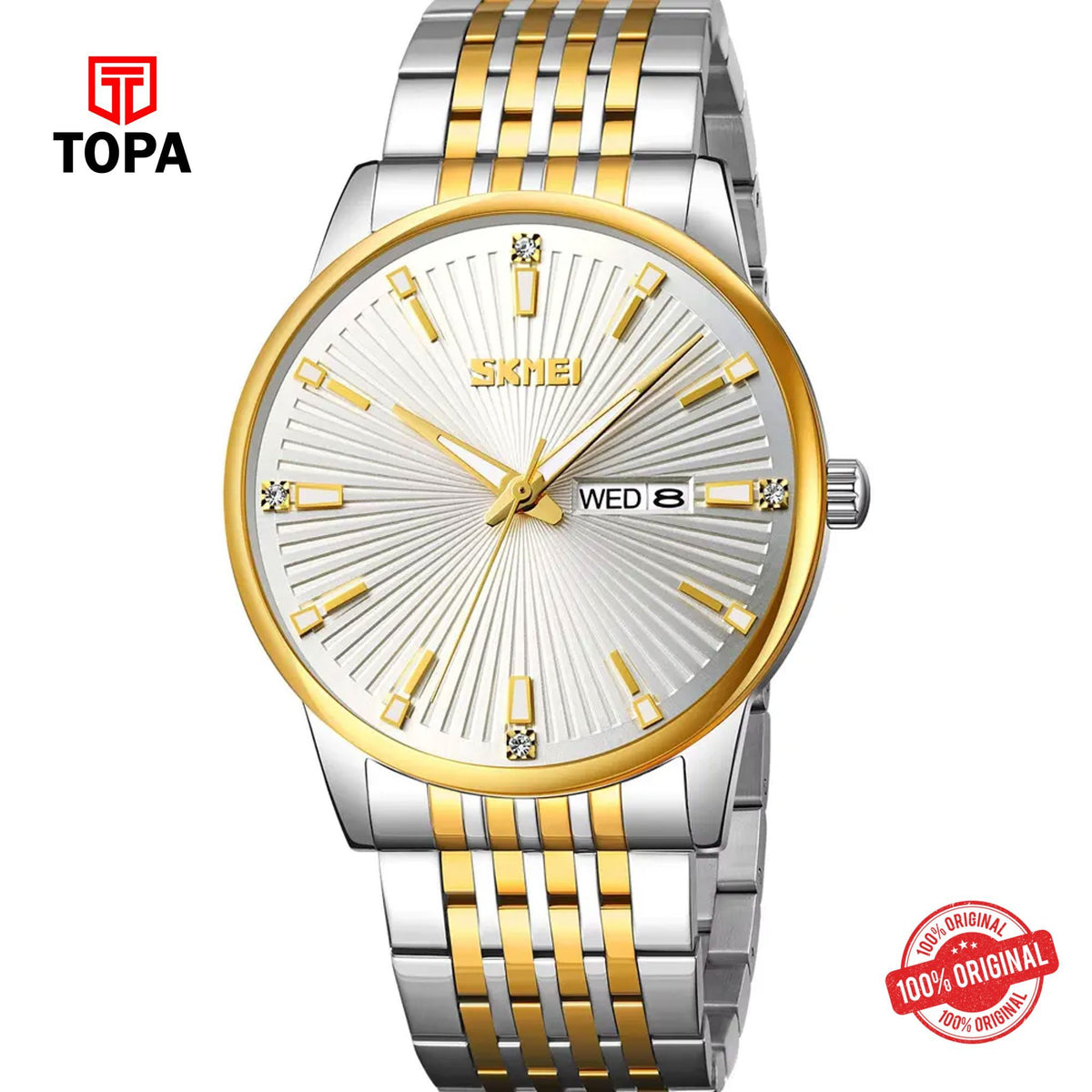 Topa Skmei-9323-TTGLD-WHT-Metal-Band-Men-Watch - Product Image 1