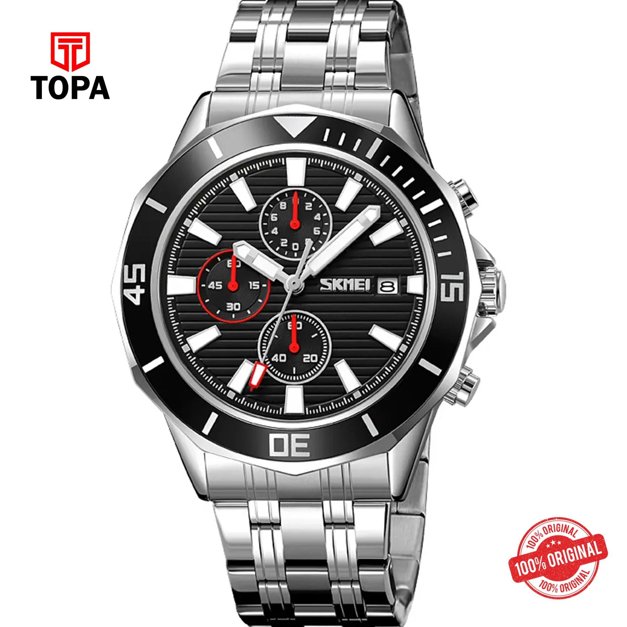 Topa Skmei-9335-G-CH-BLK-Metal-Band-Men-Watch - Product Image 1