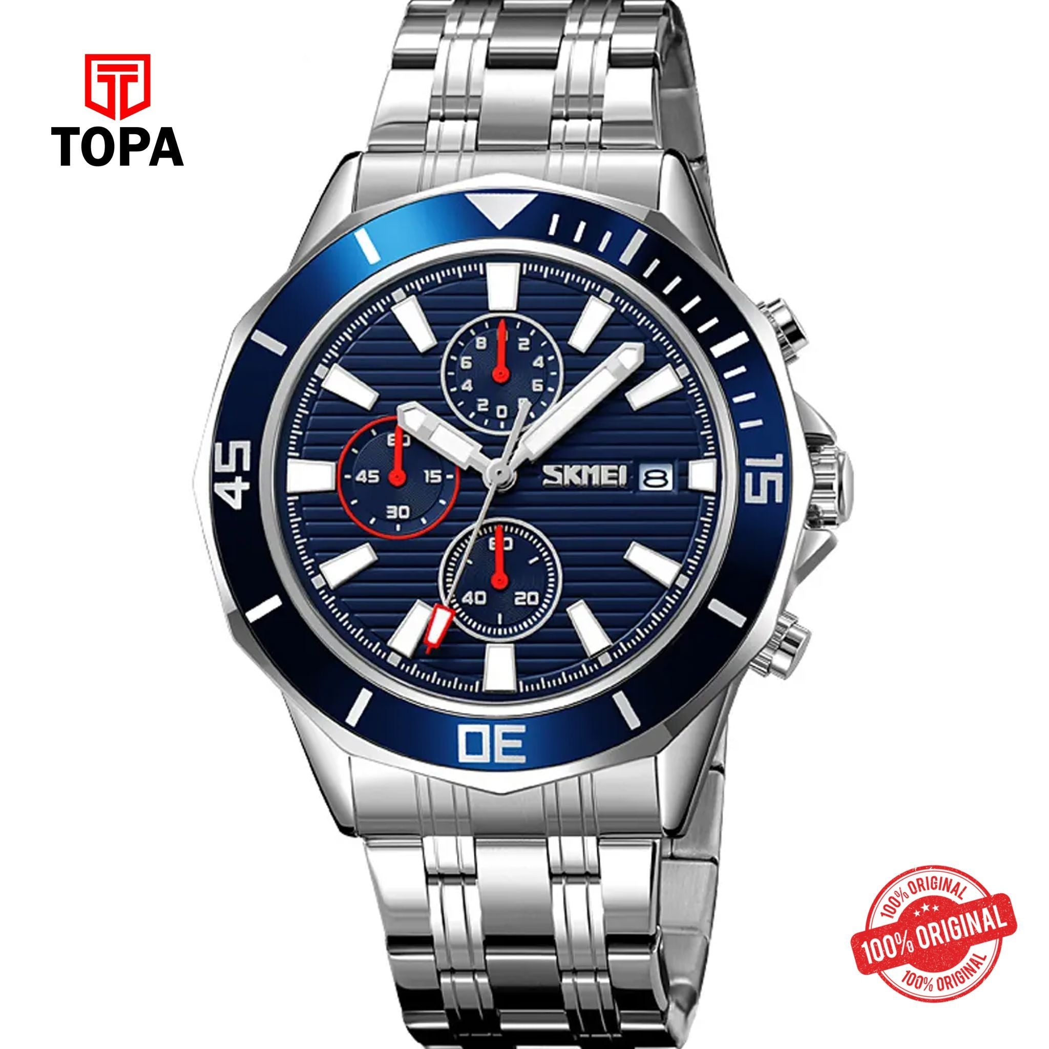 Topa Skmei-9335-G-CH-BLU-Metal-Band-Men-Watch - Product Image 1