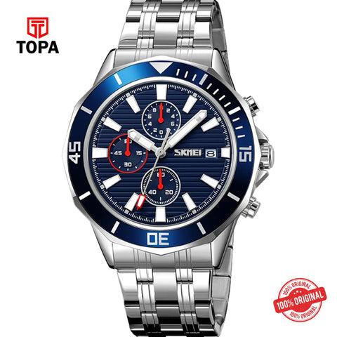 Topa Skmei-9335-G-CH-BLU-Metal-Band-Men-Watch - Product Image 1