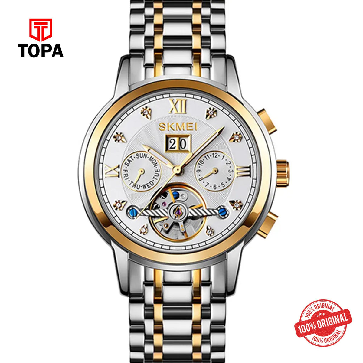 Topa Skmei-M029-G-T.T-GLD-WHT-Metal-Band-Men-Watch - Product Image 1