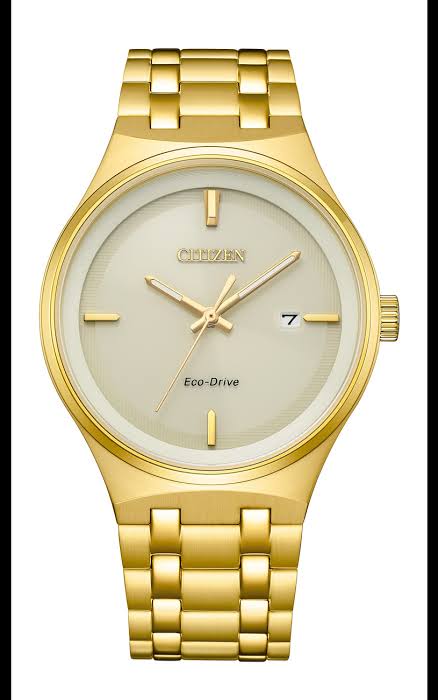 Citizen BM7652-52P Eco-Drive men's gold dial gold-tone stainless steel analog watch with date display