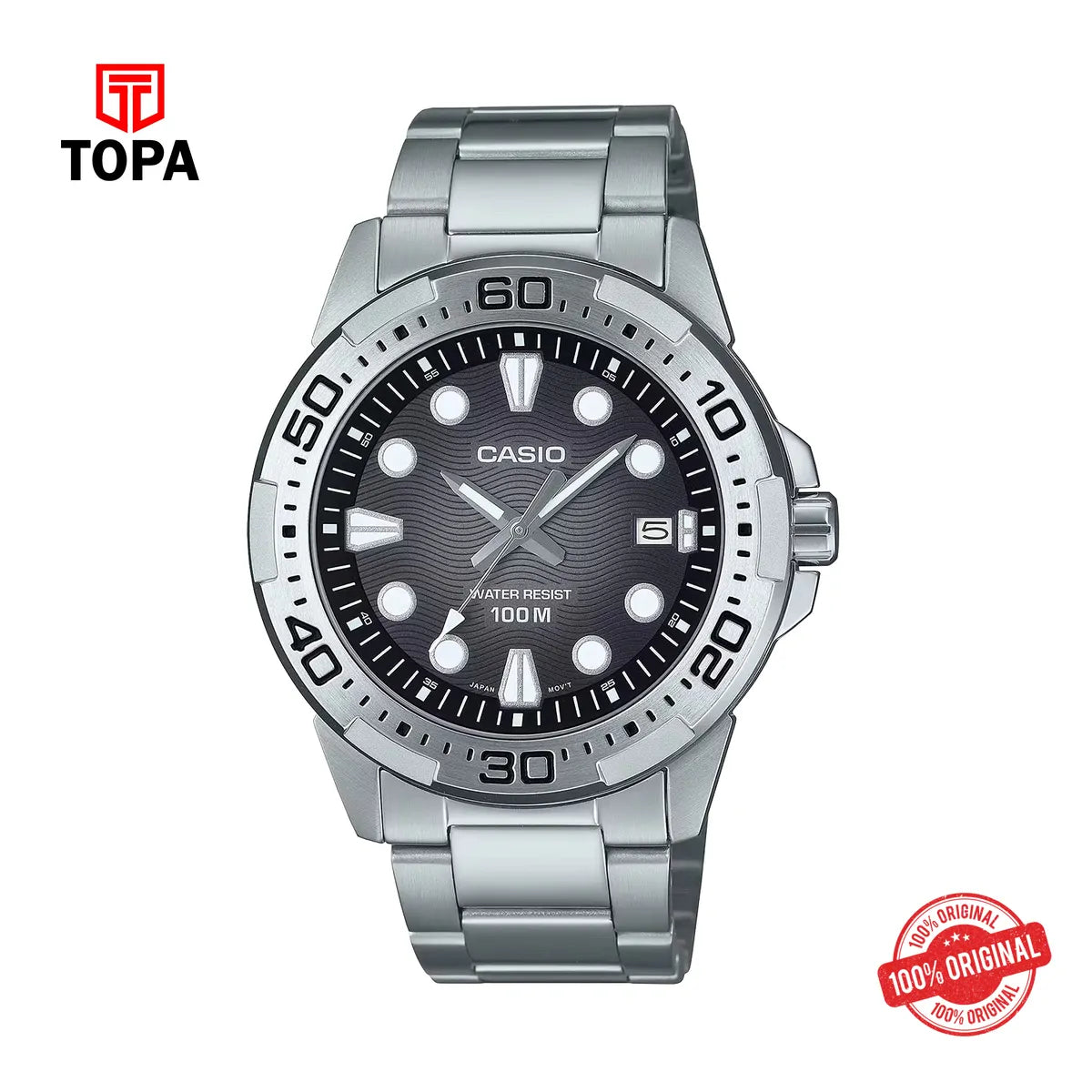 Casio MTD-140D-1AV Black Dial Stainless Steel Watch - Topa
