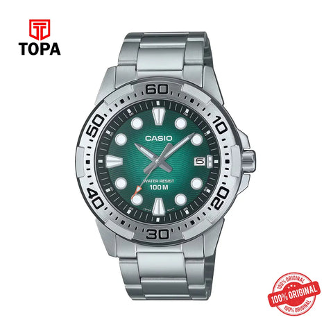 Casio MTD-140D-3AV Green Dial Stainless Steel Sport Watch - Topa