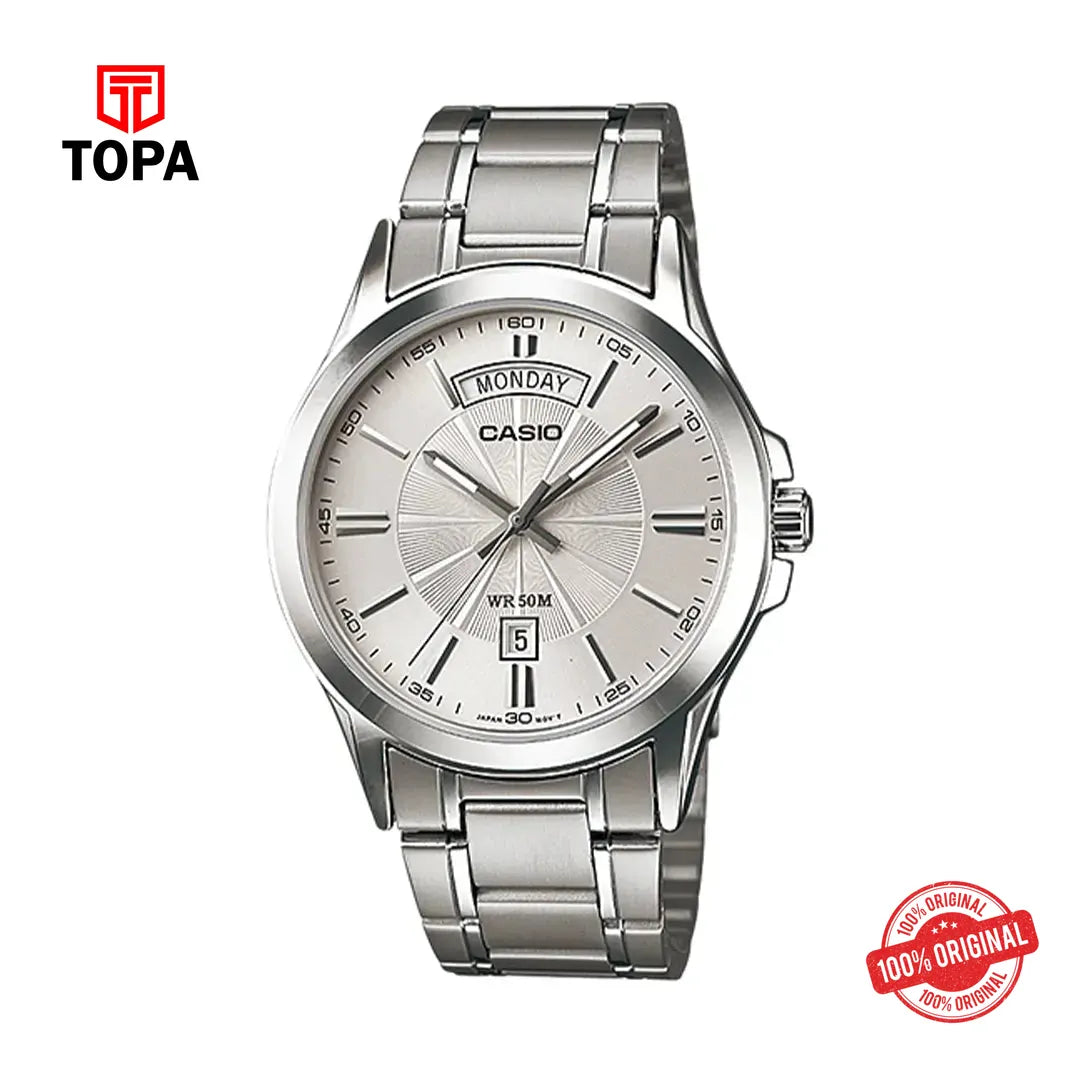 Casio MTP-1381D-7AV Stainless Steel Day-Date Watch - Topa