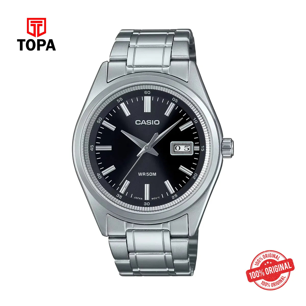 Casio MTP-B180D-1A1V Black Dial Stainless Steel Watch - Topa